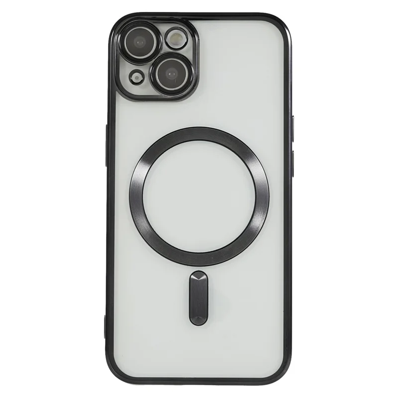 For iPhone 14 TPU Phone Case Precise Cutouts Magnetic Cover with PC Lens Protector - Black