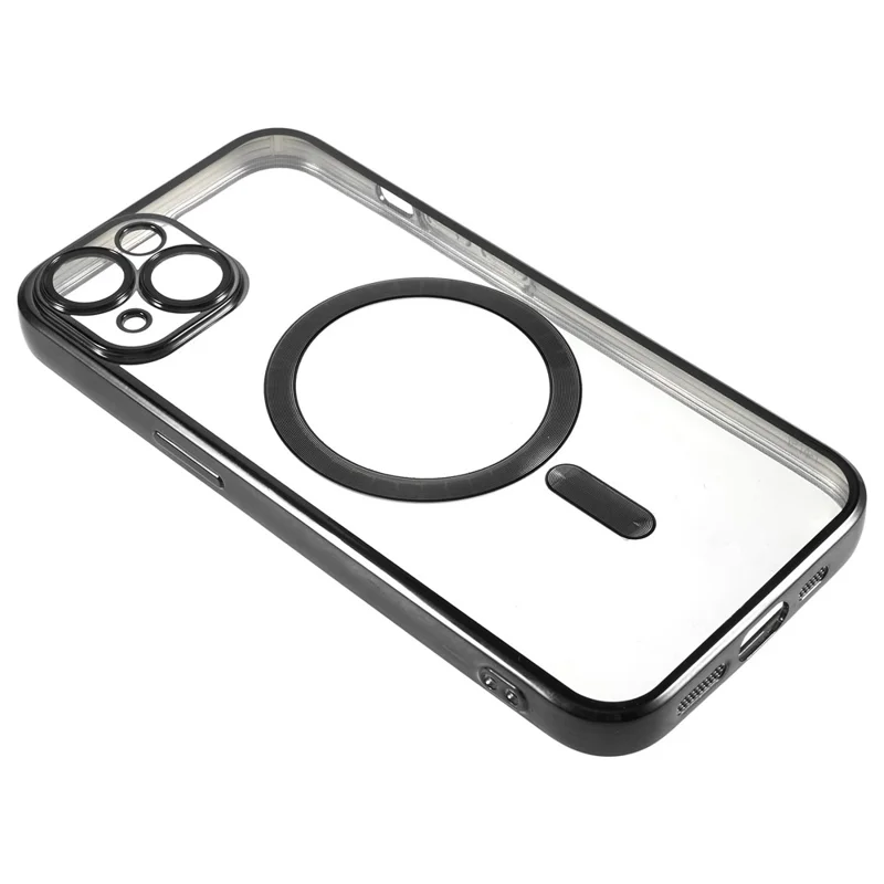For iPhone 14 TPU Phone Case Precise Cutouts Magnetic Cover with PC Lens Protector - Black