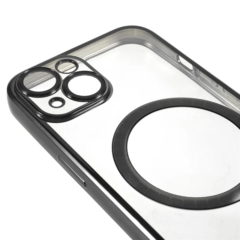 For iPhone 14 TPU Phone Case Precise Cutouts Magnetic Cover with PC Lens Protector - Black