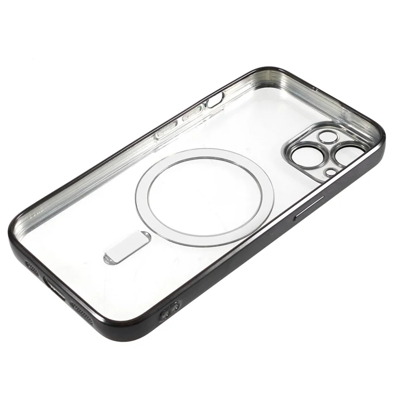 For iPhone 14 TPU Phone Case Precise Cutouts Magnetic Cover with PC Lens Protector - Black