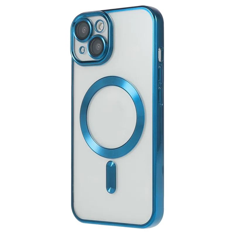 For iPhone 14 TPU Phone Case Precise Cutouts Magnetic Cover with PC Lens Protector - Blue