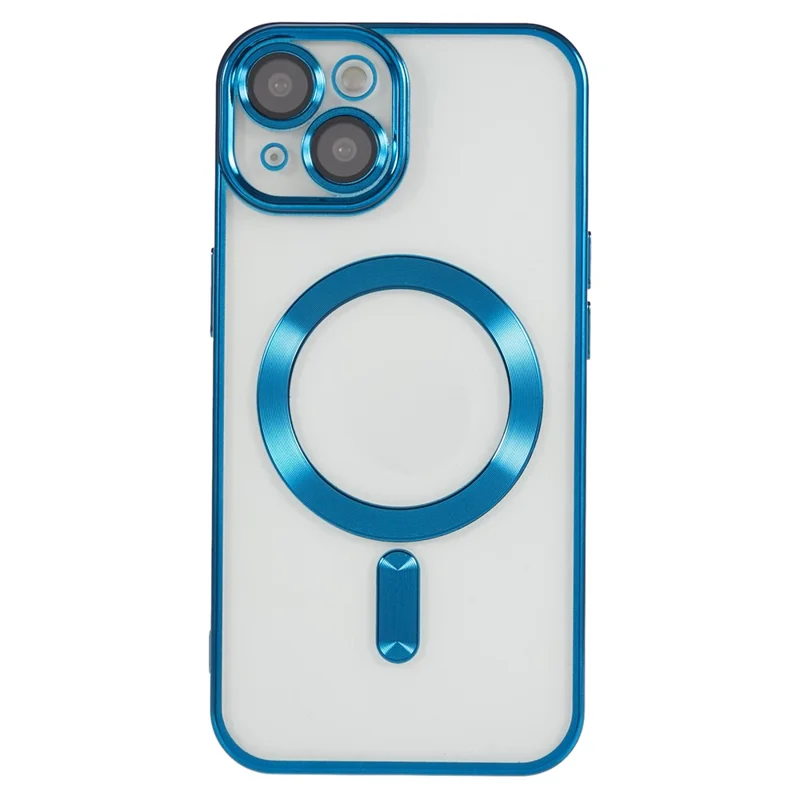 For iPhone 14 TPU Phone Case Precise Cutouts Magnetic Cover with PC Lens Protector - Blue