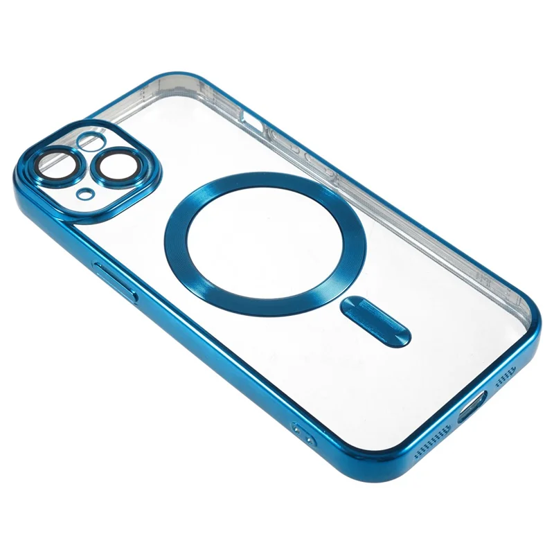 For iPhone 14 TPU Phone Case Precise Cutouts Magnetic Cover with PC Lens Protector - Blue