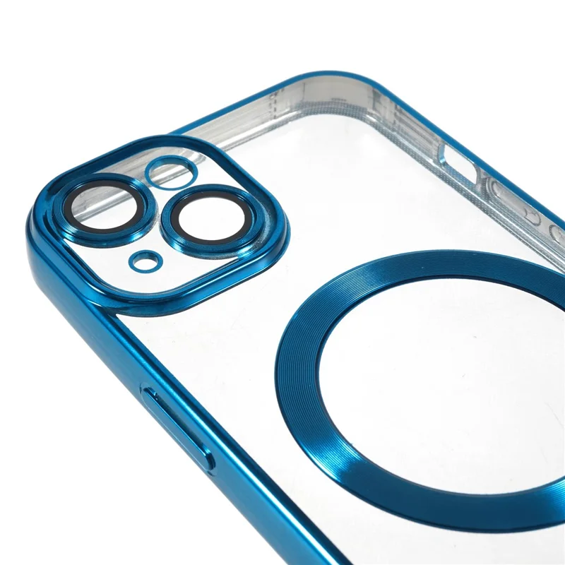 For iPhone 14 TPU Phone Case Precise Cutouts Magnetic Cover with PC Lens Protector - Blue