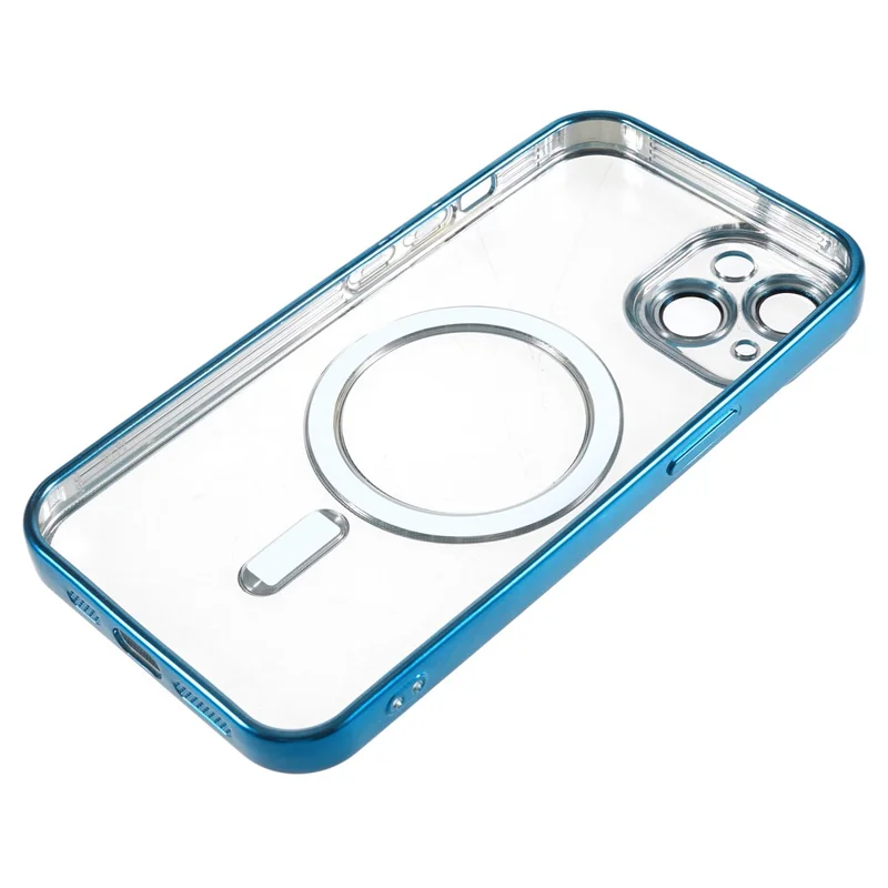 For iPhone 14 TPU Phone Case Precise Cutouts Magnetic Cover with PC Lens Protector - Blue