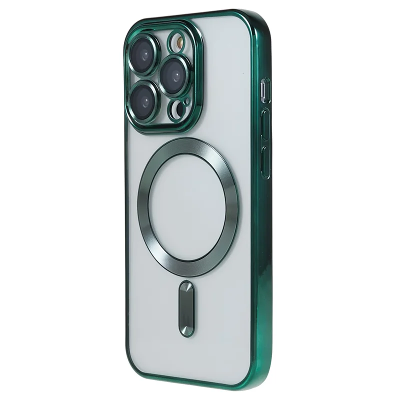 For iPhone 14 Pro Magnetic Phone Case Precise Cutouts Soft TPU Cover with PC Lens Protector - Green