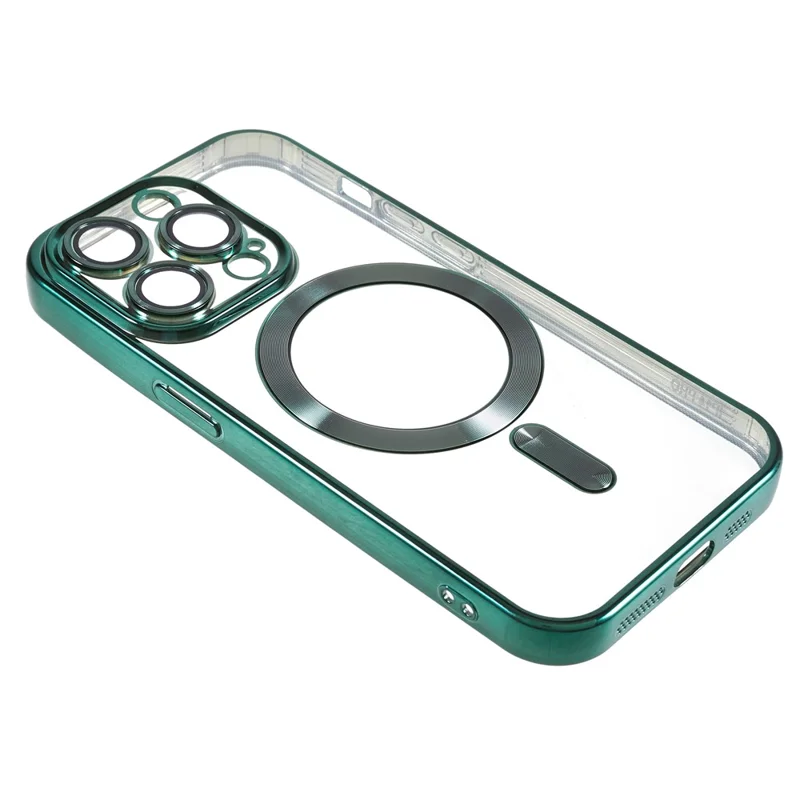 For iPhone 14 Pro Magnetic Phone Case Precise Cutouts Soft TPU Cover with PC Lens Protector - Green
