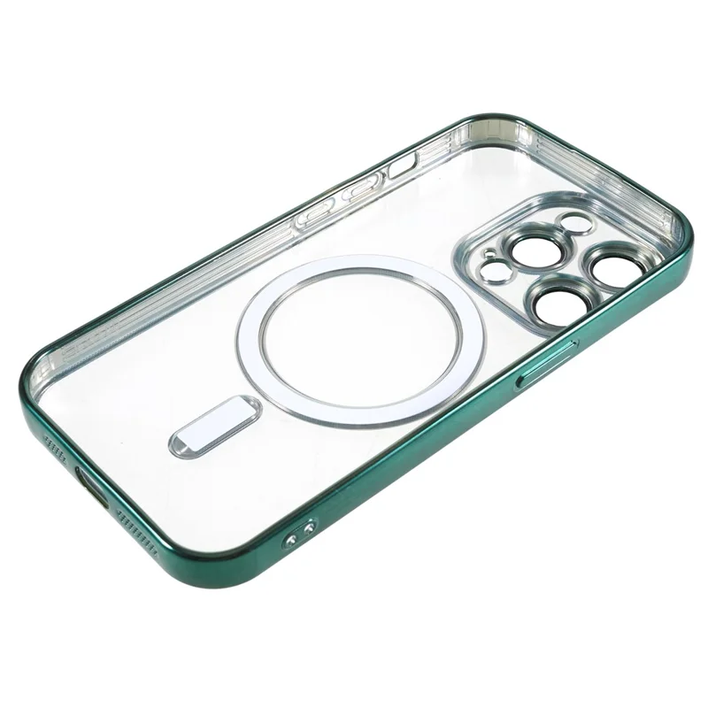 For iPhone 14 Pro Magnetic Phone Case Precise Cutouts Soft TPU Cover with PC Lens Protector - Green