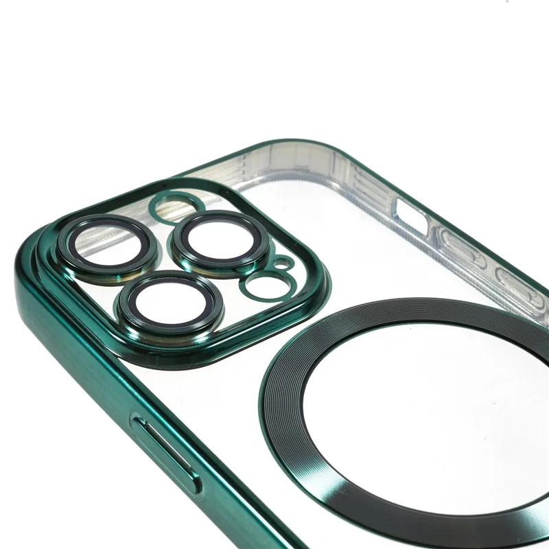 For iPhone 14 Pro Magnetic Phone Case Precise Cutouts Soft TPU Cover with PC Lens Protector - Green