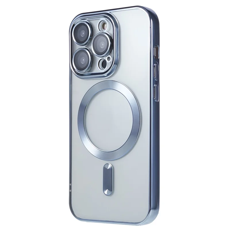 Funda Transparente Magnética para iPhone 13 Pro Max 6.7 Pulgadas con Protector de Lente de Cámara Electrochapeado Funda de Teléfono Suave de TPU - Azul Bebé