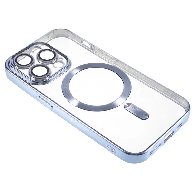 Funda Transparente Magnética para iPhone 13 Pro Max 6.7 Pulgadas con Protector de Lente de Cámara Electrochapeado Funda de Teléfono Suave de TPU - Azul Bebé