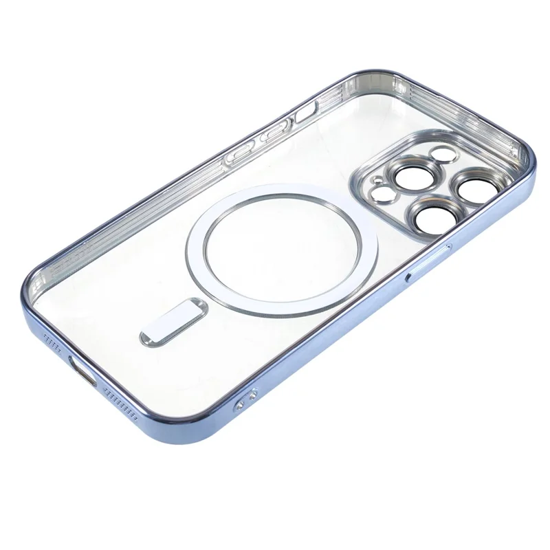 Funda Transparente Magnética para iPhone 13 Pro Max 6.7 Pulgadas con Protector de Lente de Cámara Electrochapeado Funda de Teléfono Suave de TPU - Azul Bebé
