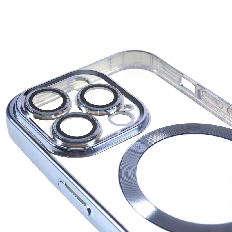 Funda Transparente Magnética para iPhone 13 Pro Max 6.7 Pulgadas con Protector de Lente de Cámara Electrochapeado Funda de Teléfono Suave de TPU - Azul Bebé