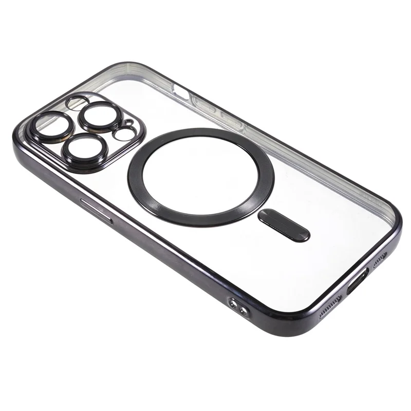Magnetic Clear Case for iPhone 13 Pro Max 6.7 Inch with Camera Lens Protector Electroplated Soft TPU Phone Cover - Black
