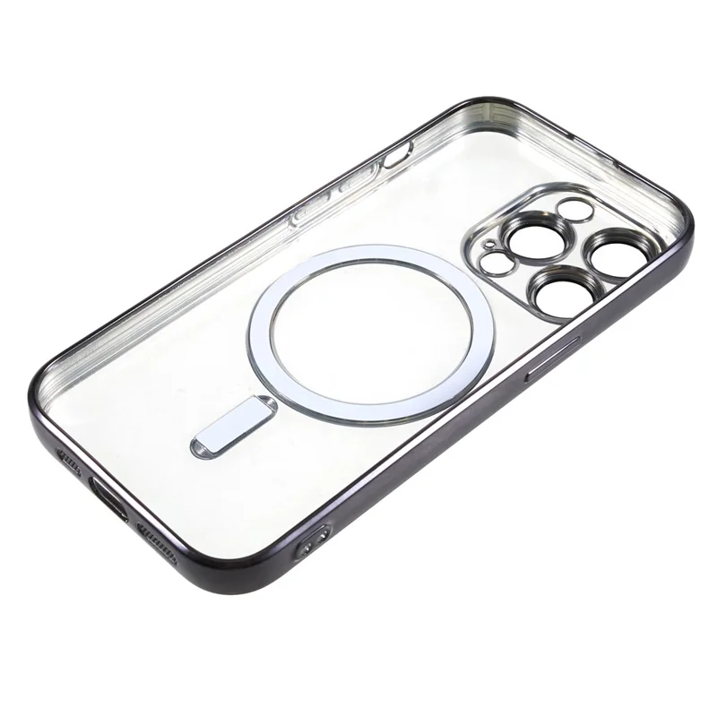 Magnetic Clear Case for iPhone 13 Pro Max 6.7 Inch with Camera Lens Protector Electroplated Soft TPU Phone Cover - Black