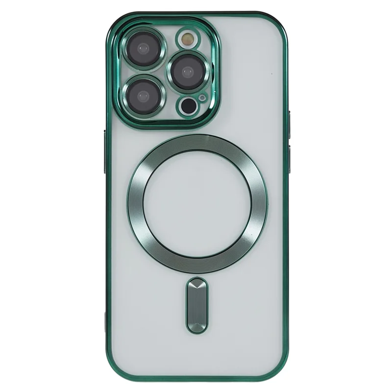 For iPhone 13 Pro Magnetic Case with Camera Lens Protector Soft TPU Clear Phone Cover - Green