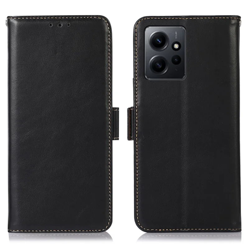 Для Xiaomi Redmi Note 12 4G RFID блокирующий чехол для телефона Genuine Cowhide Leather Stand Wallet Case - Черный