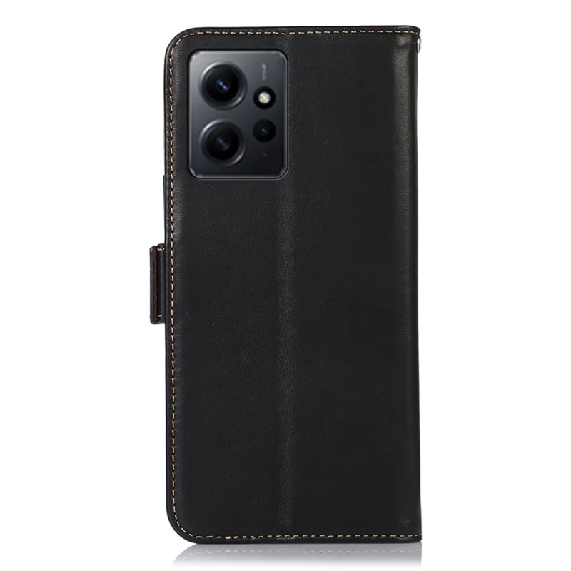 Для Xiaomi Redmi Note 12 4G RFID блокирующий чехол для телефона Genuine Cowhide Leather Stand Wallet Case - Черный