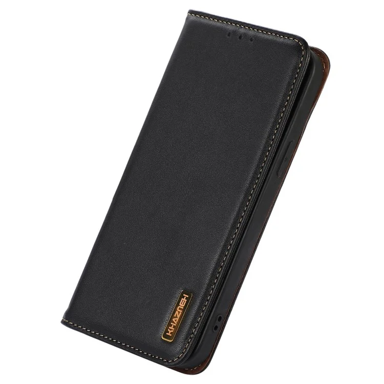 KHAZNEH для Xiaomi Redmi Note 12 4G Чехол для телефона RFID Blocking Stand Wallet Genuine Cowhide Leather Cover - Black