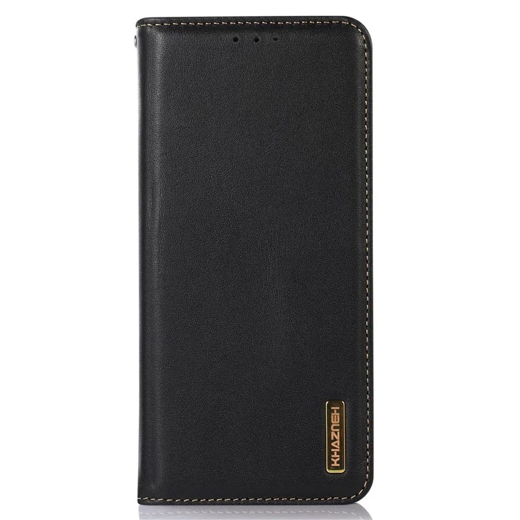 KHAZNEH для Xiaomi Redmi Note 12 4G Чехол для телефона RFID Blocking Stand Wallet Genuine Cowhide Leather Cover - Black