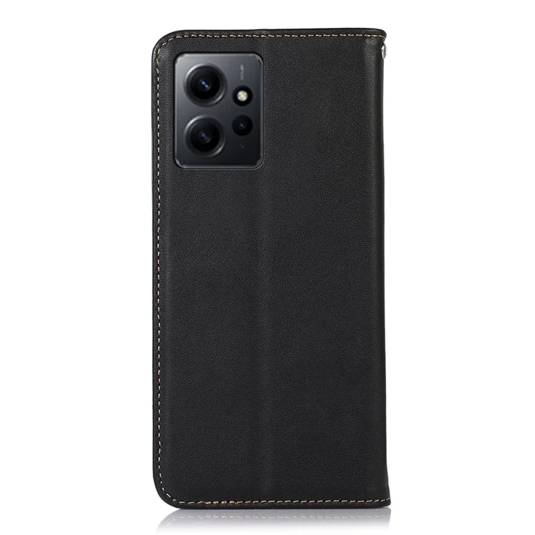 KHAZNEH для Xiaomi Redmi Note 12 4G Чехол для телефона RFID Blocking Stand Wallet Genuine Cowhide Leather Cover - Black