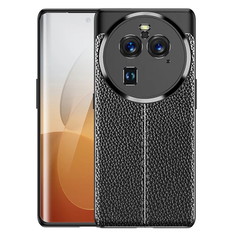 Capa de Telefone Macia de TPU para Oppo Find X6 Pro, Capa Protetora de Telefone com Textura de Lichia - Preta