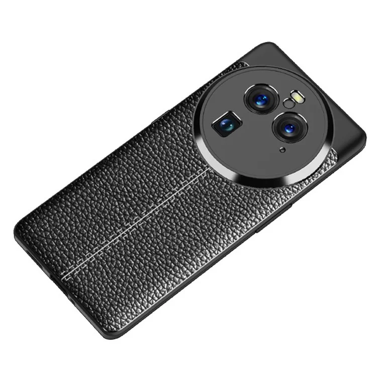 Capa de Telefone Macia de TPU para Oppo Find X6 Pro, Capa Protetora de Telefone com Textura de Lichia - Preta
