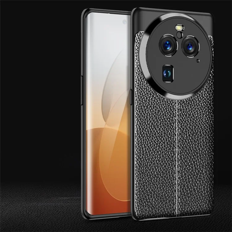 Capa de Telefone Macia de TPU para Oppo Find X6 Pro, Capa Protetora de Telefone com Textura de Lichia - Preta