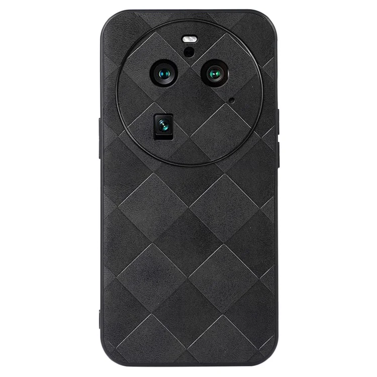 For Oppo Find X6 Pro Anti-drop Phone Case Grid Texture Leather Coated PC+TPU Cover - Black