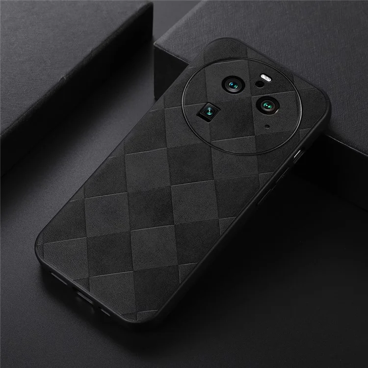 For Oppo Find X6 Pro Anti-drop Phone Case Grid Texture Leather Coated PC+TPU Cover - Black