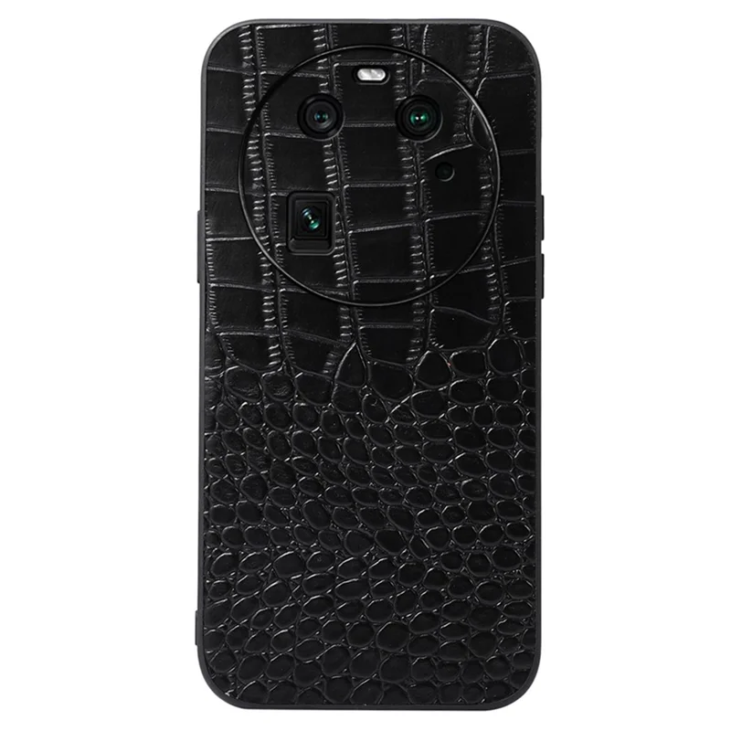 For Oppo Find X6 Cell Phone Case Crocodile Texture Genuine Cowhide Leather Coated PC+TPU Cover - Black