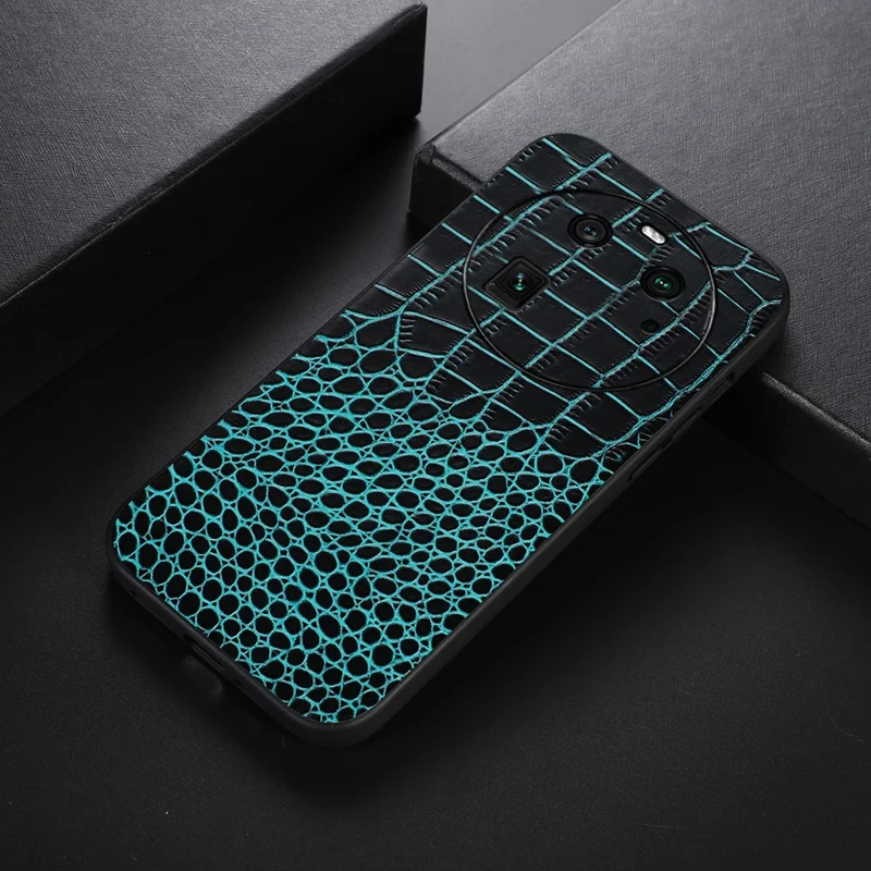 For Oppo Find X6 Cell Phone Case Crocodile Texture Genuine Cowhide Leather Coated PC+TPU Cover - Green
