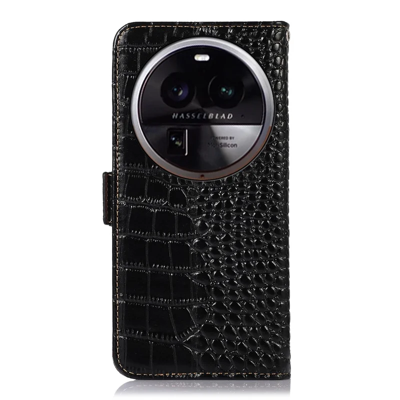 Pour Oppo Find X6 Pro RFID Blocking Genuine Cowhide Leather Phone Case Phone Wallet Stand Cover - Noir
