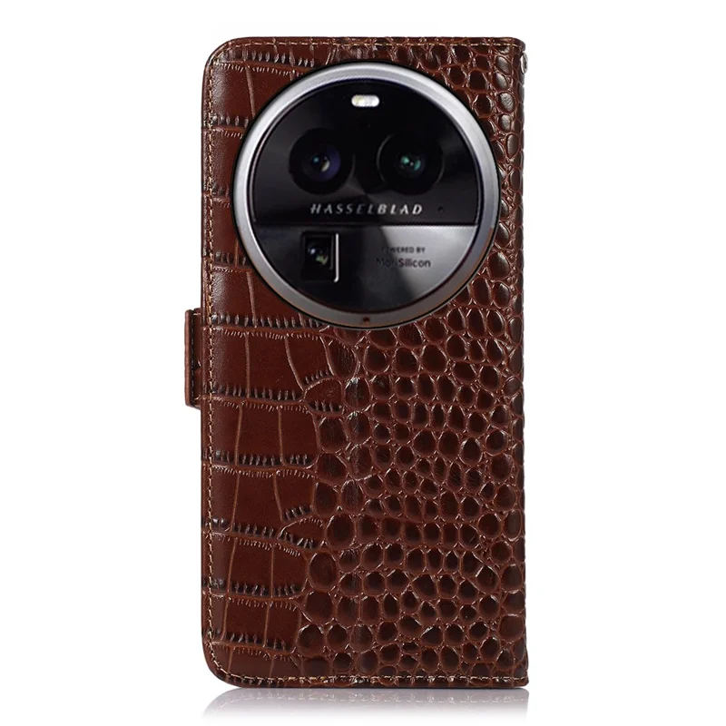 For Oppo Find X6 Pro RFID Blocking Genuine Cowhide Leather Phone Case Phone Wallet Stand Cover - Brown