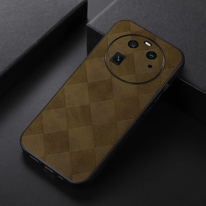 For Oppo Find X6 Grid Texture Phone Case PU Leather Coated PC+TPU Cover - Green