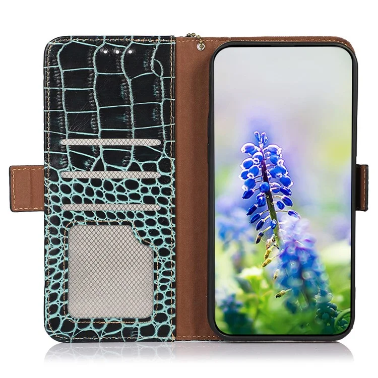 Для Oppo Find X6 RFID Blocking Stand Wallet Crocodile Texture Genuine Cowhide Leather Phone Cover - Green