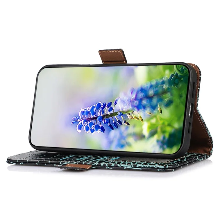 Для Oppo Find X6 RFID Blocking Stand Wallet Crocodile Texture Genuine Cowhide Leather Phone Cover - Green