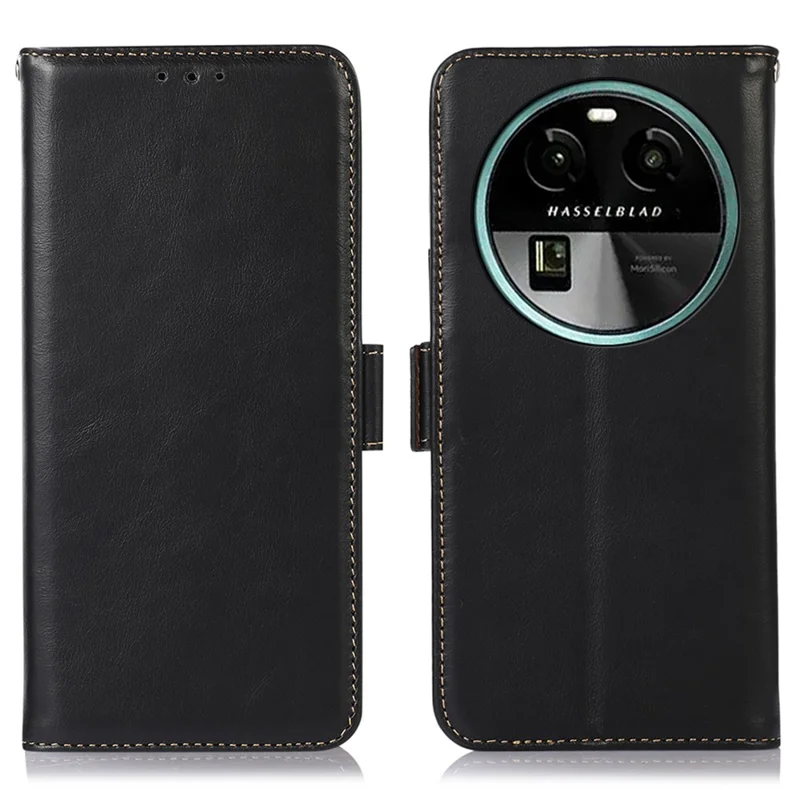 Para Oppo Find X6 RFID Blocking Phone Wallet Stand Case Genuine Cowhide Leather Cover - Preto