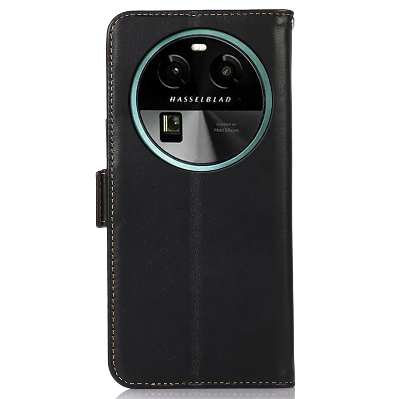 Para Oppo Find X6 RFID Blocking Phone Wallet Stand Case Genuine Cowhide Leather Cover - Preto