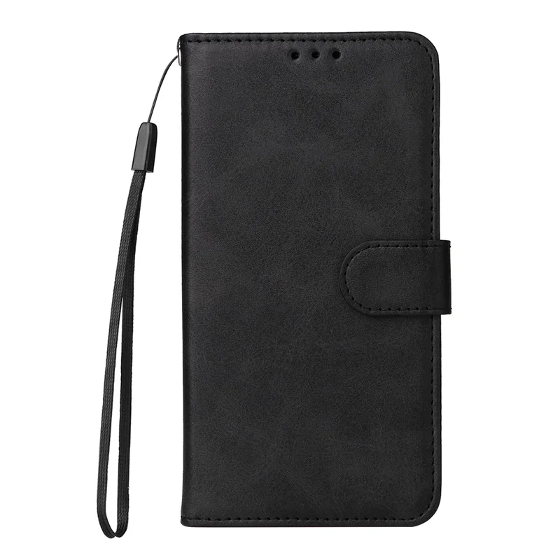 Pour Xiaomi Redmi Note 12 4G Calf Texture Leather Phone Case Stand Wallet Phone Cover with Strap - Noir