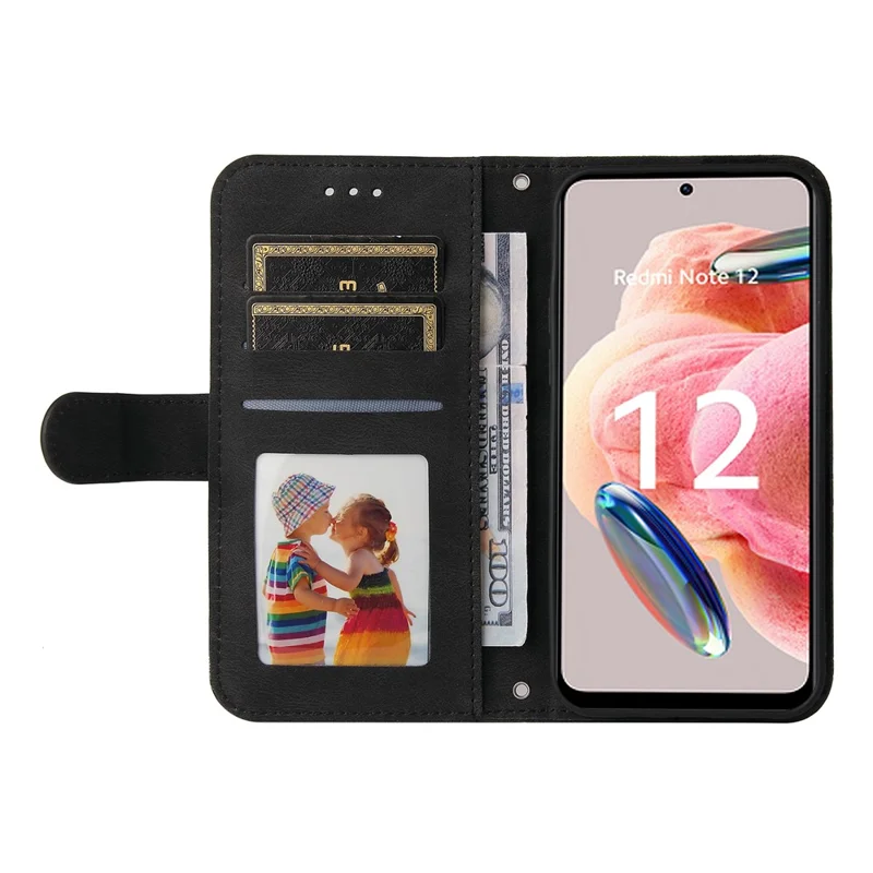 Para Xiaomi Redmi Note 12 4G Funda de Piel con Sensor Táctil Líneas Impresas Cartera con Soporte Funda de Teléfono - Negro