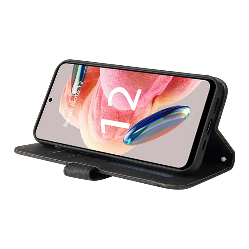Para Xiaomi Redmi Note 12 4G Funda de Piel con Sensor Táctil Líneas Impresas Cartera con Soporte Funda de Teléfono - Negro
