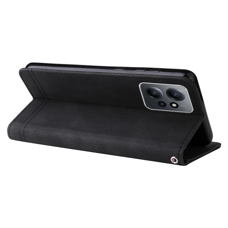 Para Xiaomi Redmi Note 12 4G Funda de Piel con Sensor Táctil Líneas Impresas Cartera con Soporte Funda de Teléfono - Negro