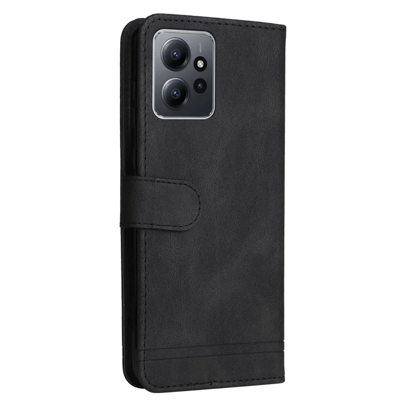 Para Xiaomi Redmi Note 12 4G Funda de Piel con Sensor Táctil Líneas Impresas Cartera con Soporte Funda de Teléfono - Negro