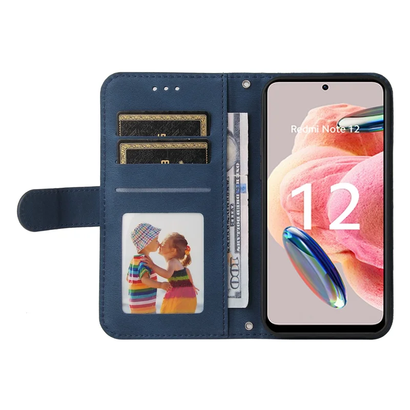 For Xiaomi Redmi Note 12 4G Leather Wallet Cases Skin Touch Phone Cover Stand with Strap - Blue