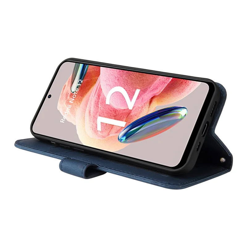 For Xiaomi Redmi Note 12 4G Leather Wallet Cases Skin Touch Phone Cover Stand with Strap - Blue