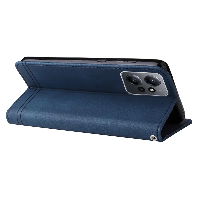 For Xiaomi Redmi Note 12 4G Leather Wallet Cases Skin Touch Phone Cover Stand with Strap - Blue