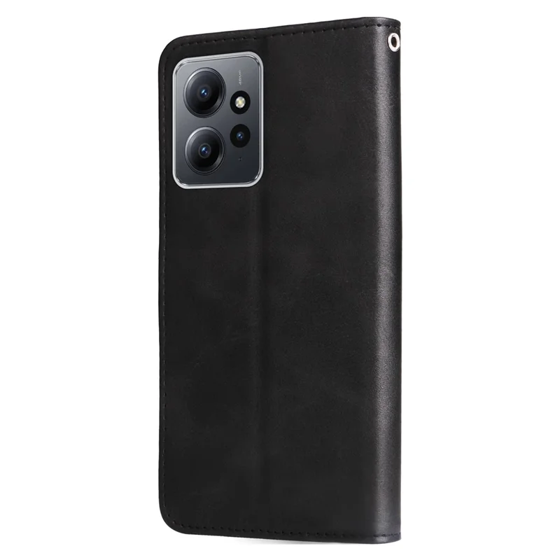 Para Xiaomi Redmi Note 12 4G Zipper Pocket Leather Case Calf Texture Stand Wallet Phone Cover - Preto
