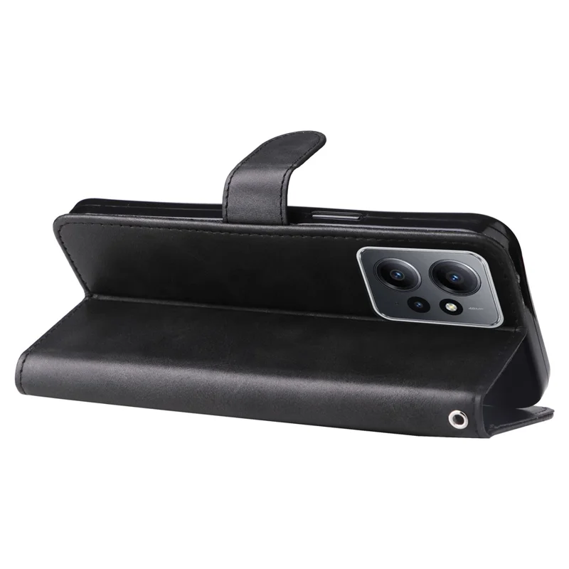 Para Xiaomi Redmi Note 12 4G Zipper Pocket Leather Case Calf Texture Stand Wallet Phone Cover - Preto