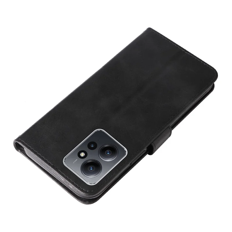 Para Xiaomi Redmi Note 12 4G Zipper Pocket Leather Case Calf Texture Stand Wallet Phone Cover - Preto